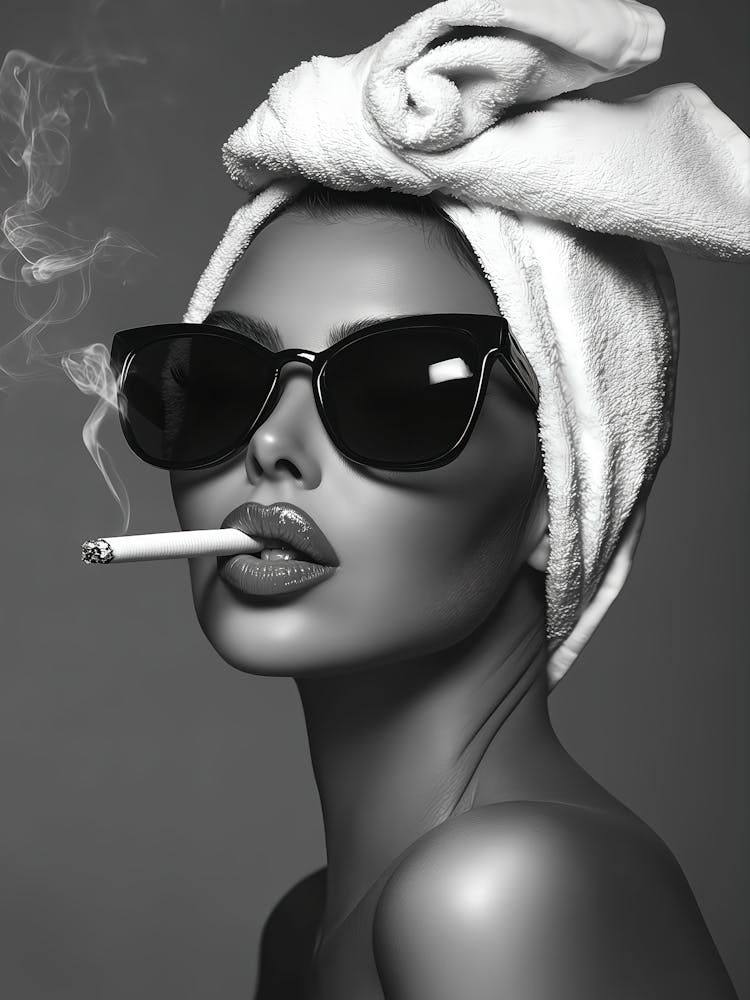 Woman Smoking In Bathroom Wall Art, Black And White Print, Retro Fashion Photo, Feminist Poster, Fashion Photography, Bathroom Wall Decor