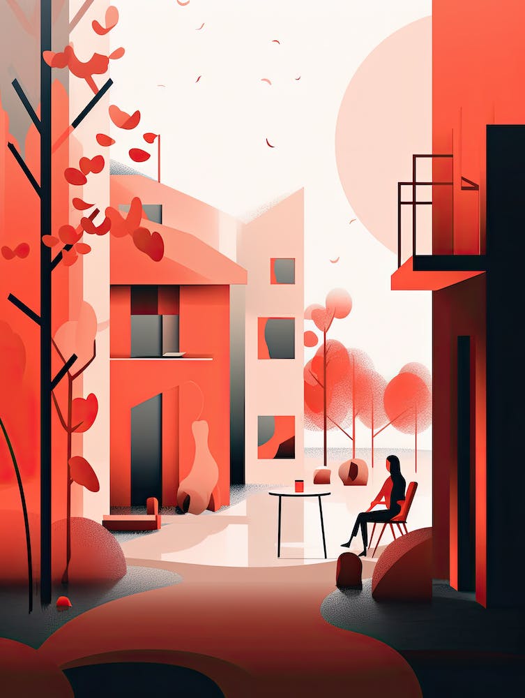 City In Autumn, minimalism, red