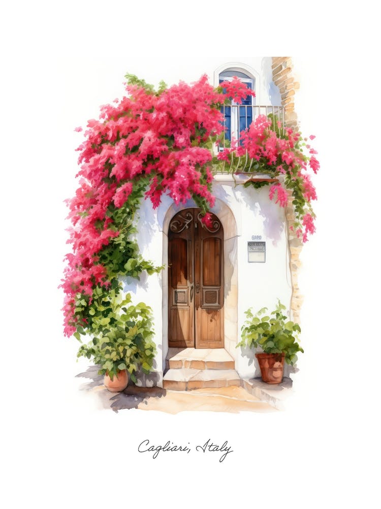 Cagliari, Italy   Mediterranean Doors Watercolour Painting 2 Poster