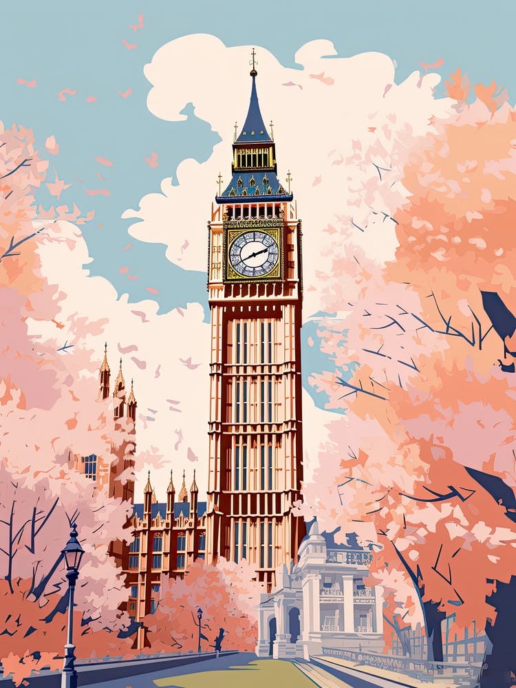 Big Ben, London   Cute Botanical Illustration Travel 8