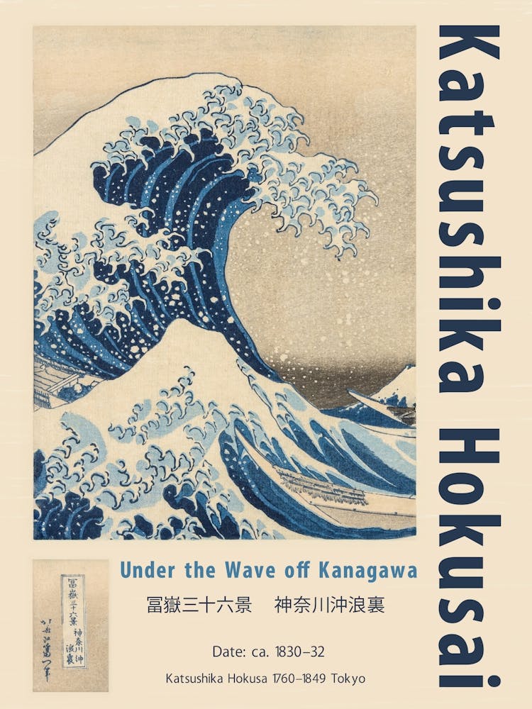 Katsushika Hokusa, Die große Welle, Japanische Text Kunst