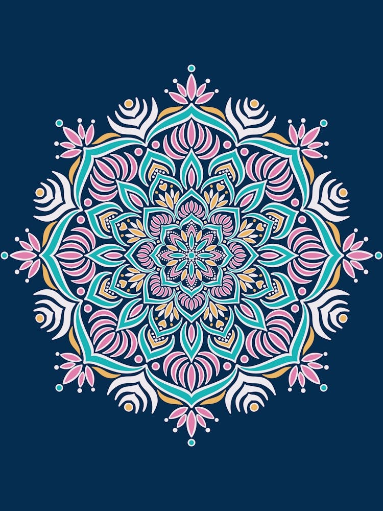 WA240015 - Colorful Mandala on Navy Background - Intricate Bohemian Art