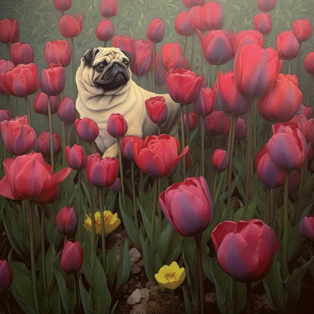 Pug In Tulips