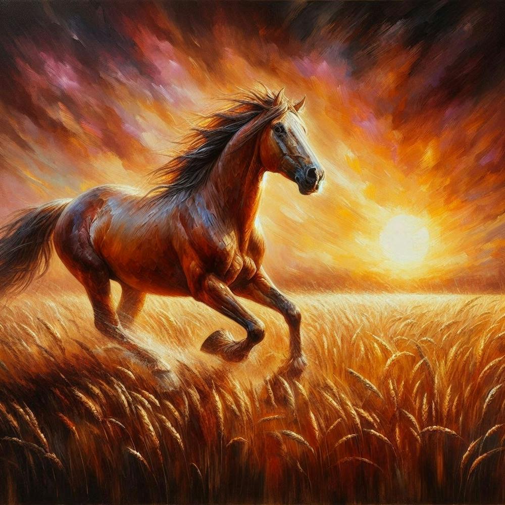 Horse Running In The Field At Sunset 4