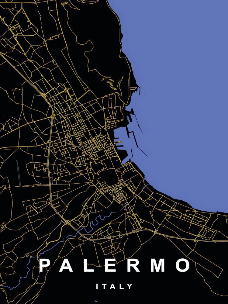 Palermo Italy City Map Black and Gold