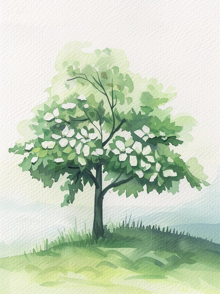 Dogwood Tree Atmospheric Watercolour Painting 1