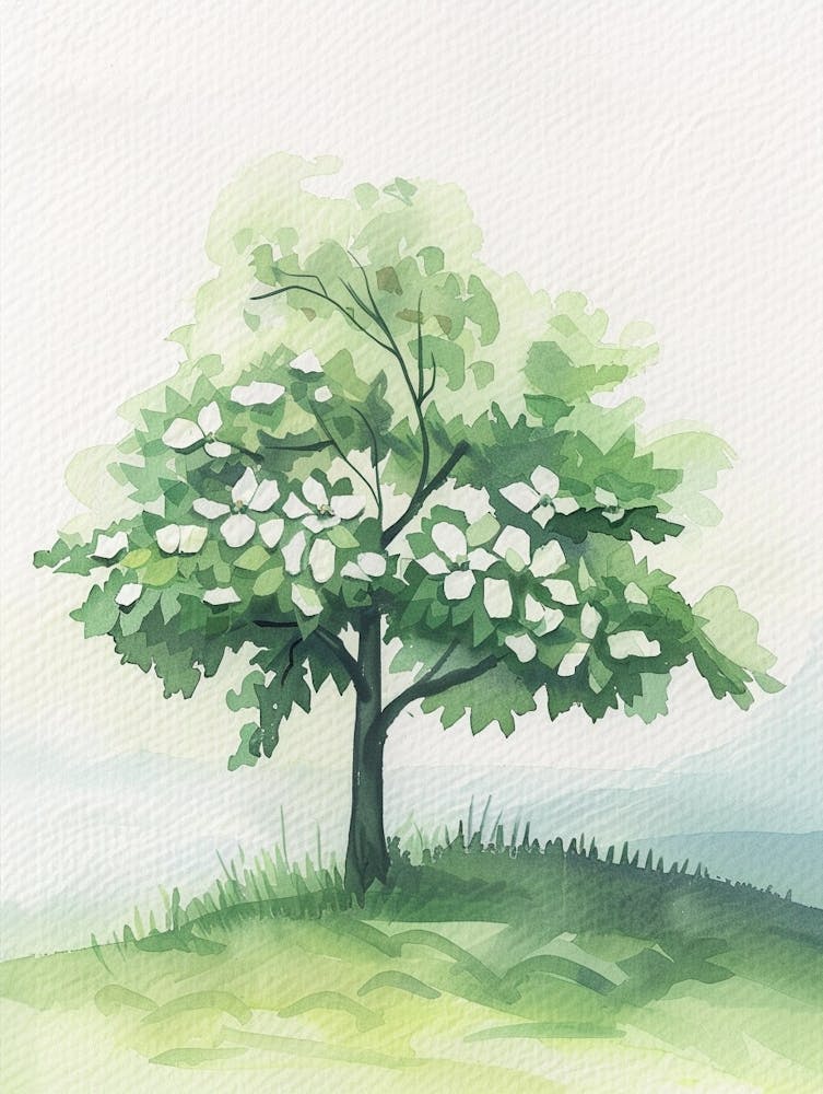 Dogwood Tree Atmospheric Watercolour Painting 1