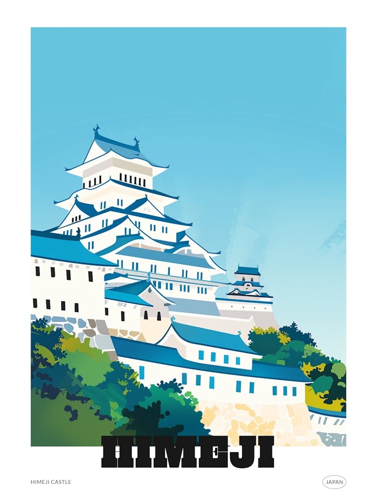 Himeji Castle Japan 5 Colourful Illustration Poster
