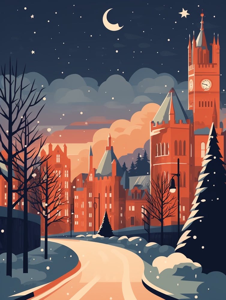 Winter Travel Night Illustration Manchester United Kingdom 3