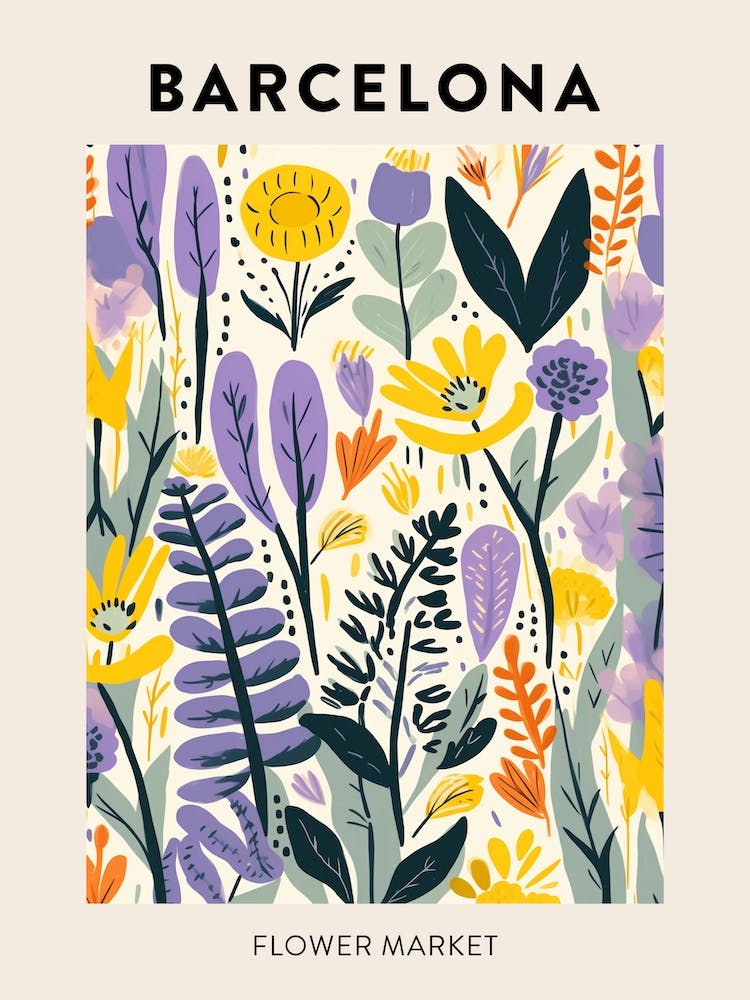 Flower Market Poster Barcelona Spain
