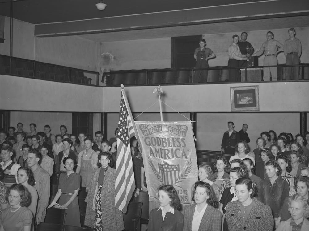 Americanization Program At High School Opened With Boy Scouts Carrying Flag And Banner Down The Center Aisle