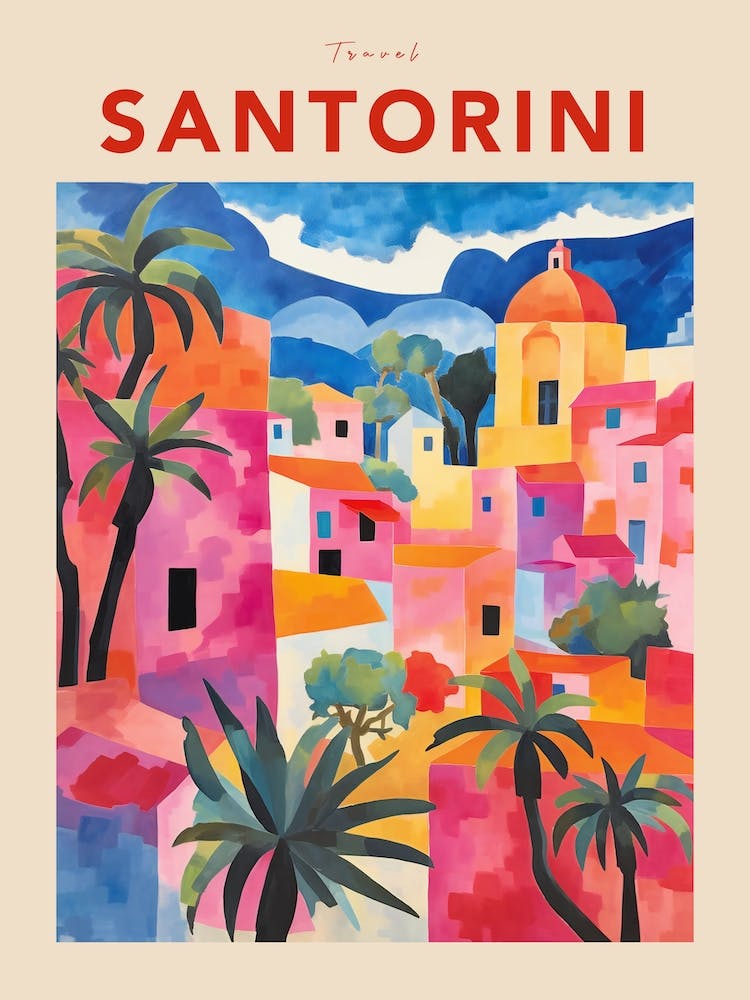 Santorini, Griechenland 2 Fauvistisches Reiseposter