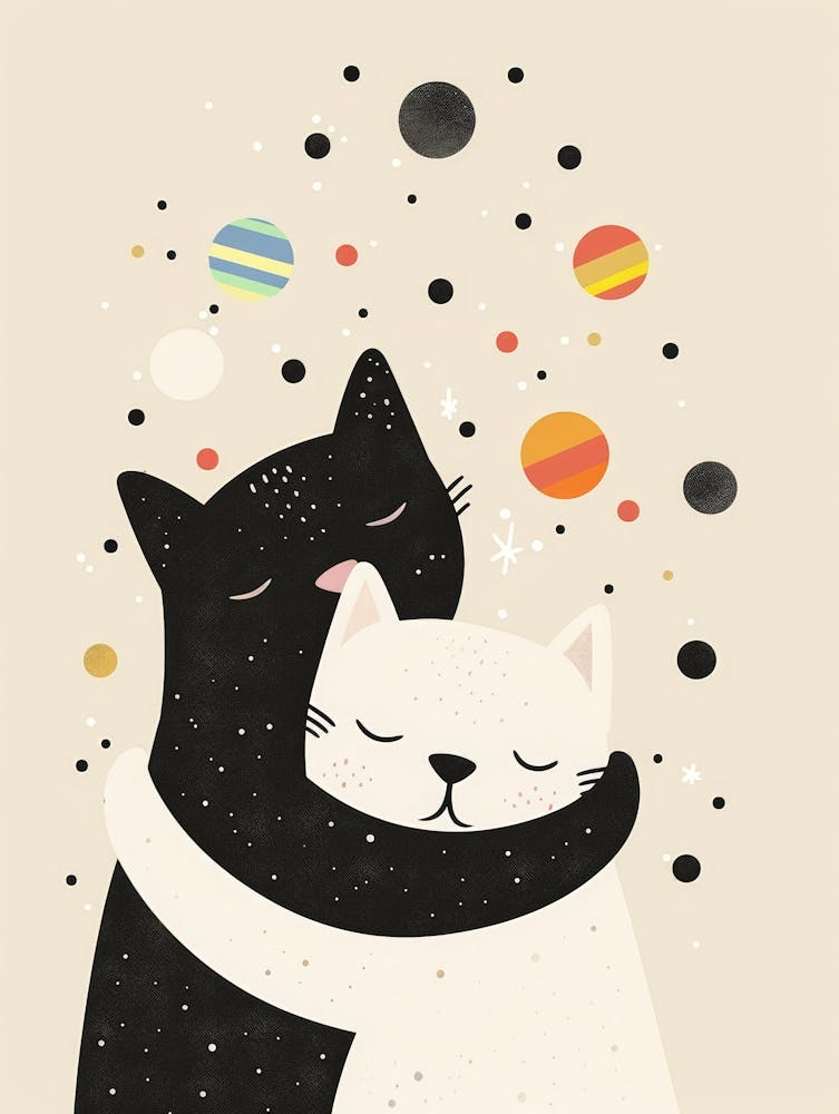 Chats Étreignant des Planètes