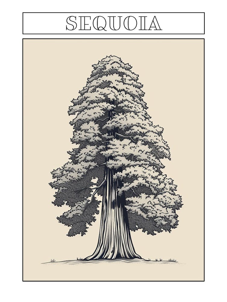 Sequoia Tree Minimalistic Drawing 4 Poster
