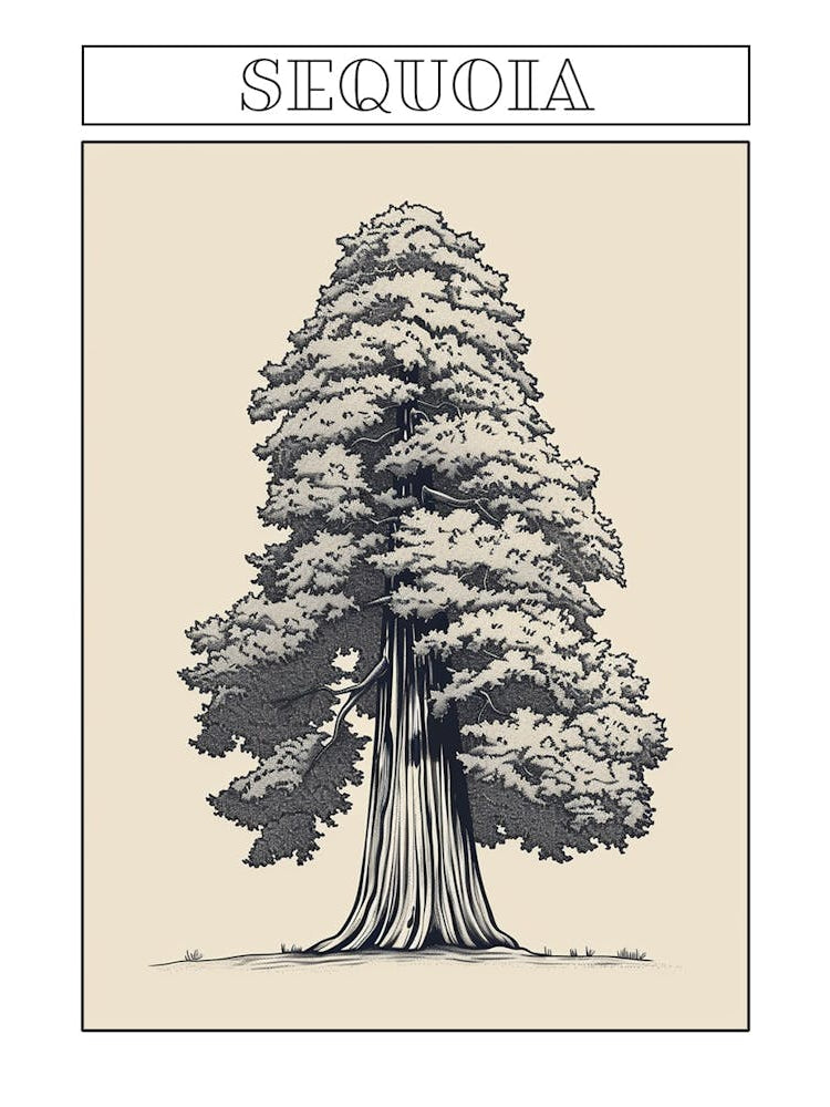 Sequoia Tree Minimalistic Drawing 4 Poster