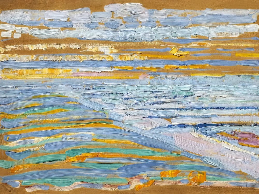 Dunes With Beach And Piers Background, Oil Painting, Piet Mondrian