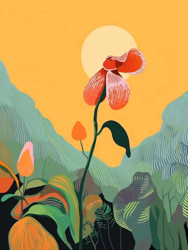 Boho Wildflower Painting Yellow Ladys Slipper 1