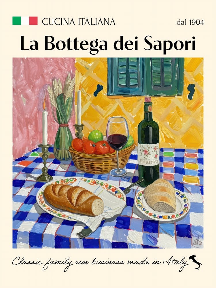 La Bottega Dei Sapori Trattoria Italian Poster Food Kitchen