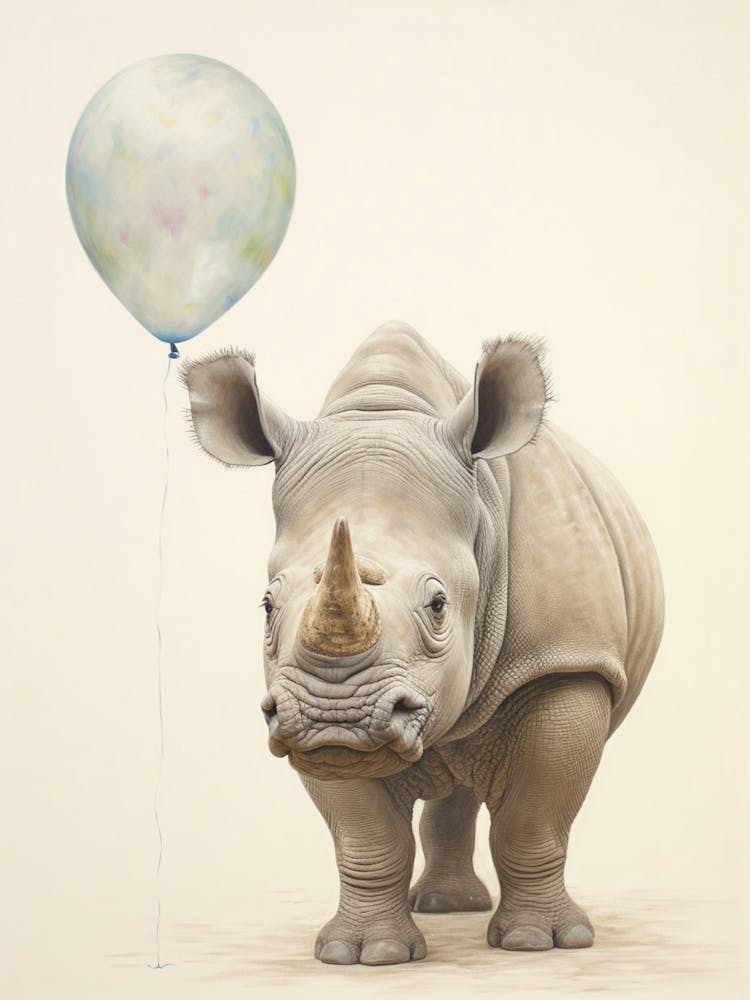 Rhino & A Balloon Illustration