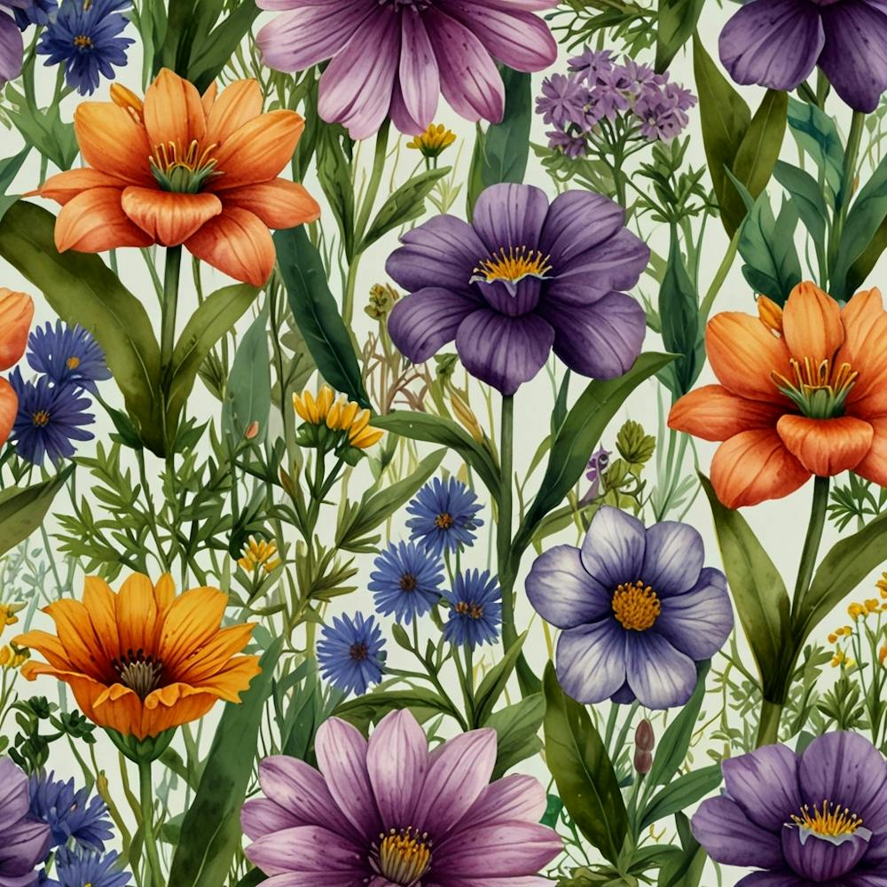 Watercolor Flowers Seamless Pattern 1