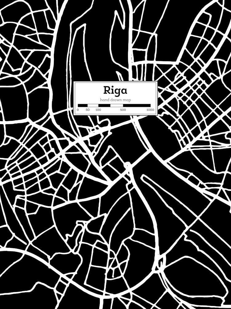 Riga (Latvia) City Map — Hand-drawn map, vector black map
