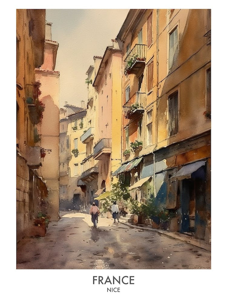 Nice, France 8 Watercolor Travel Poster