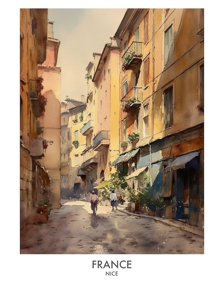 Nice, France 8 Watercolor Travel Poster