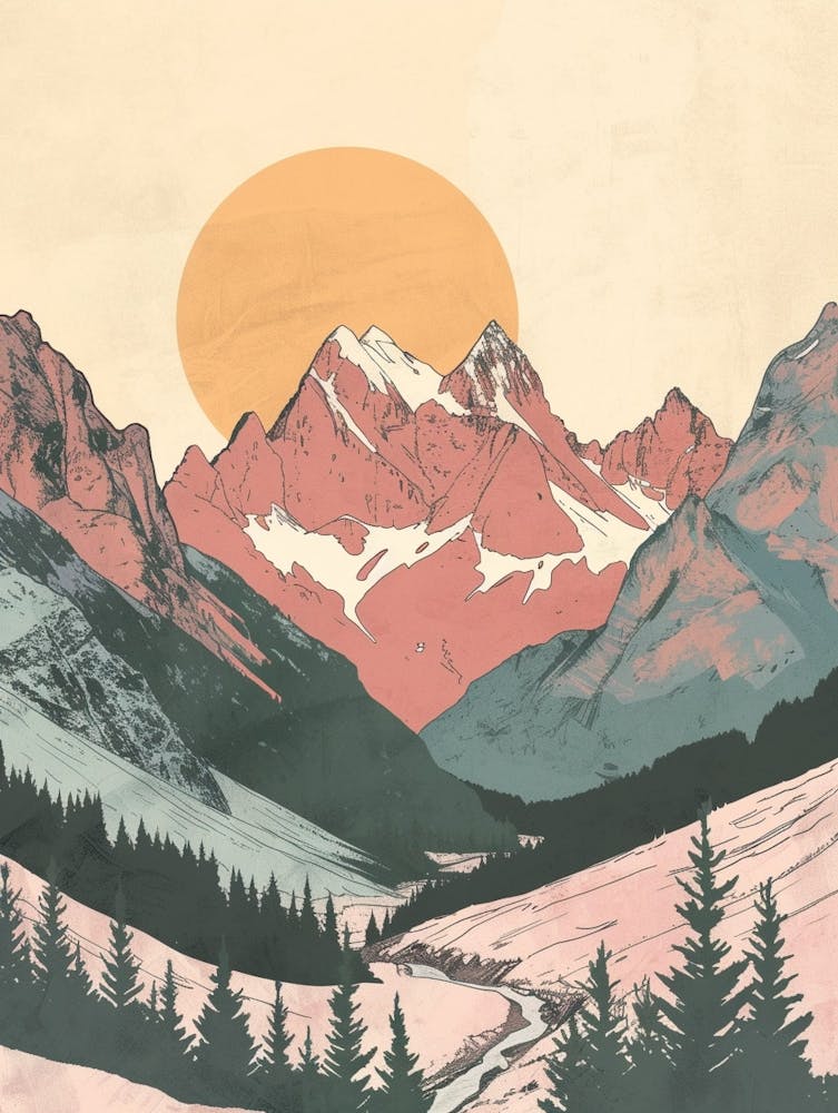 Zugspitze Germany Color Line Drawing Drawing (2)