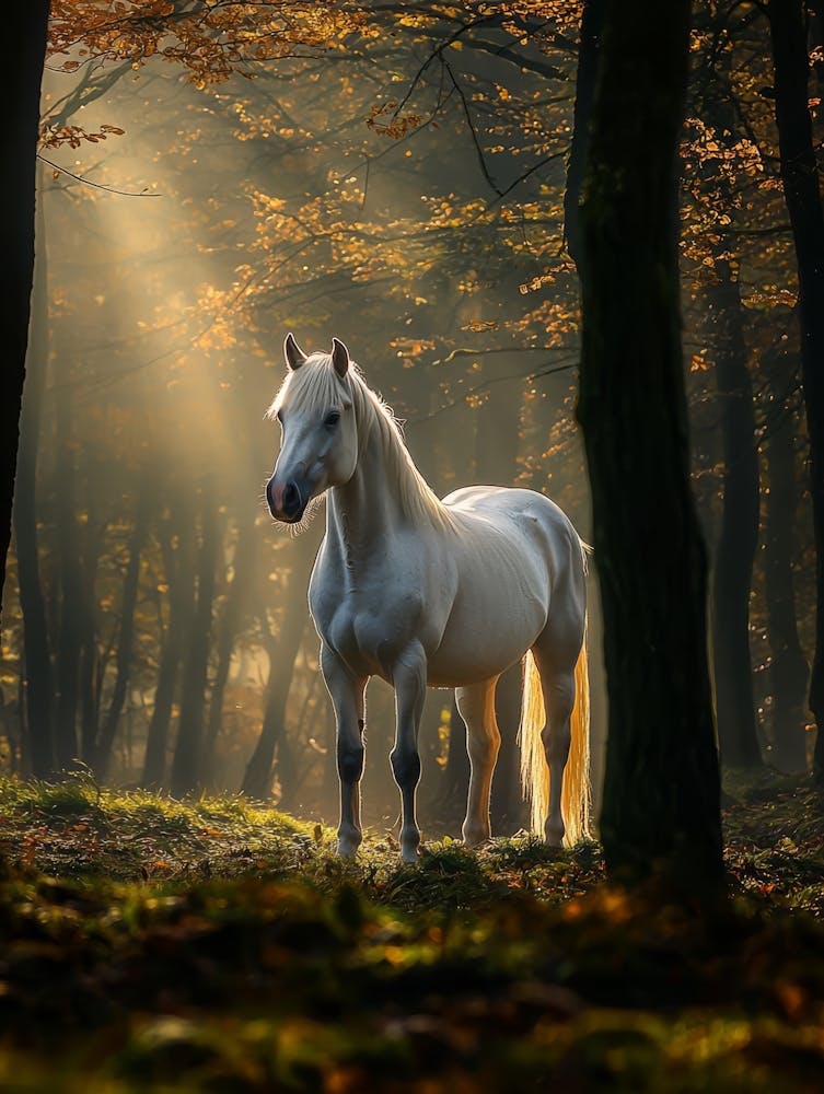 White Horse In The Forest. Generated AI. 4