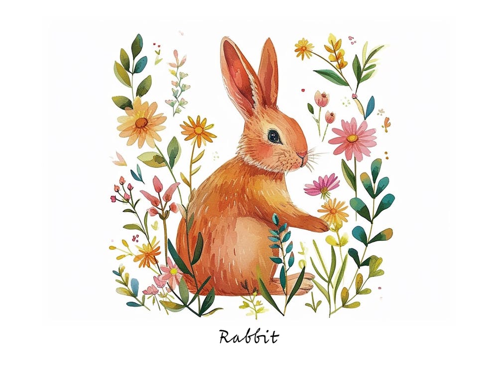 Little Floral Rabbit 1 Poster