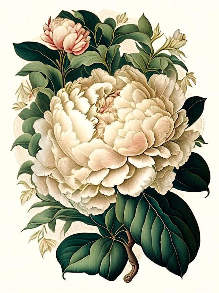 Gardenia Peonies White Vintage Botanical