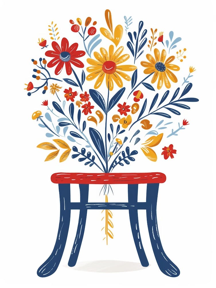 Flower Bouquet On A Wooden Chair