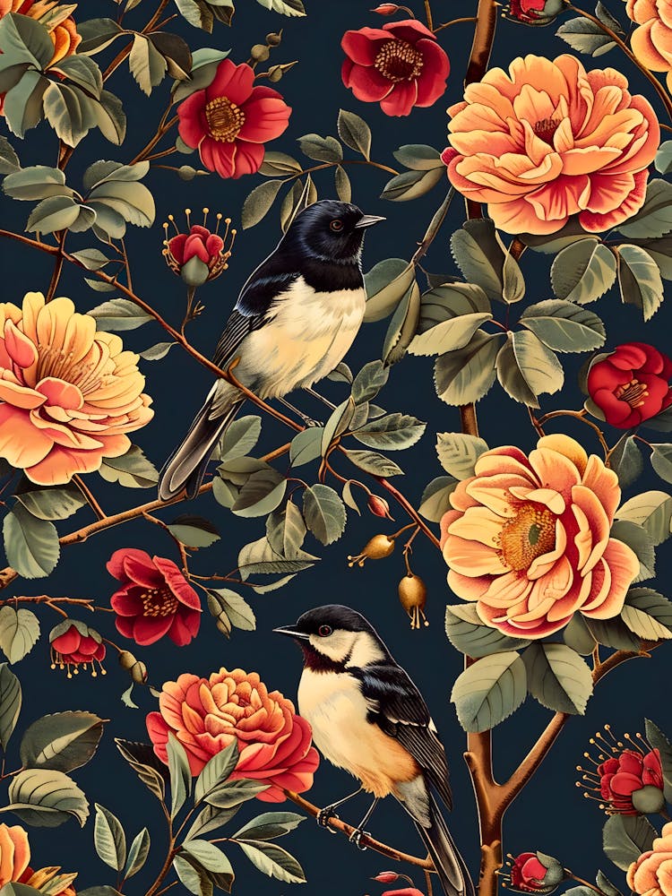 Birds And Roses Wallpaper