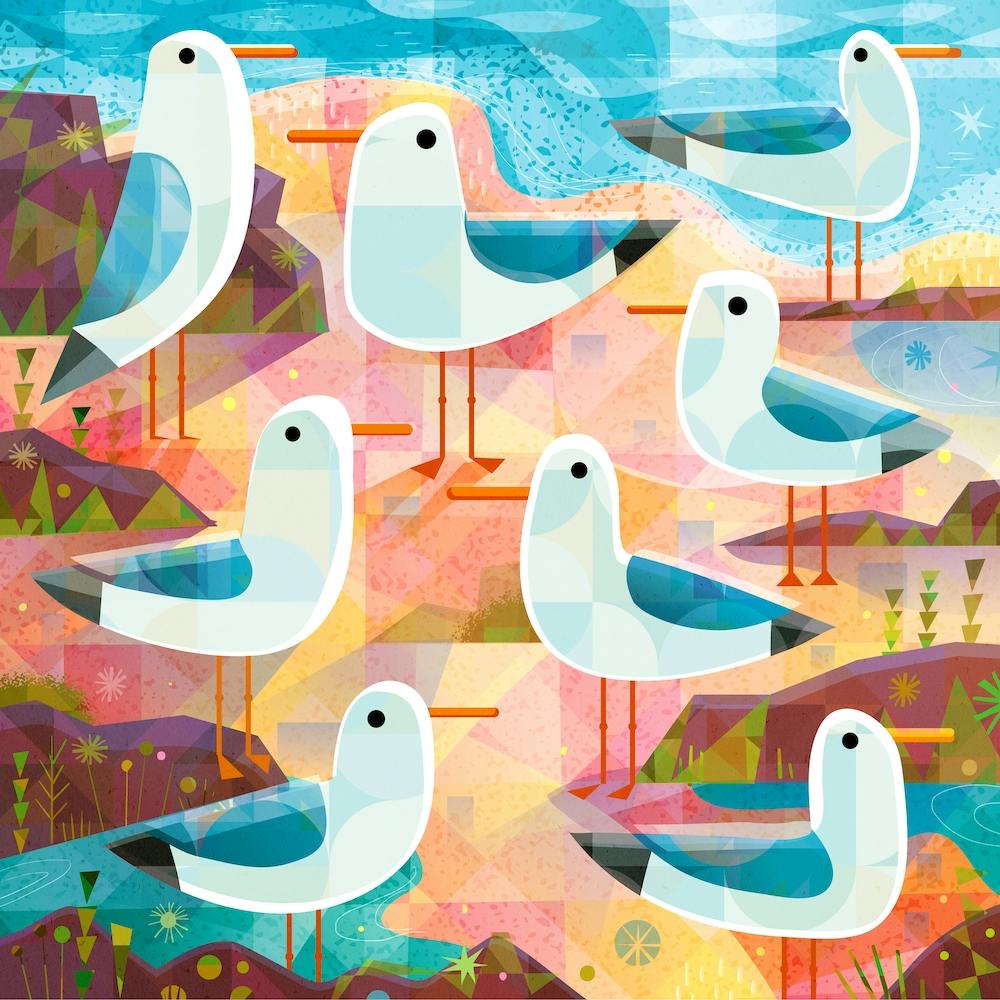 Seagulls On The Shore Square