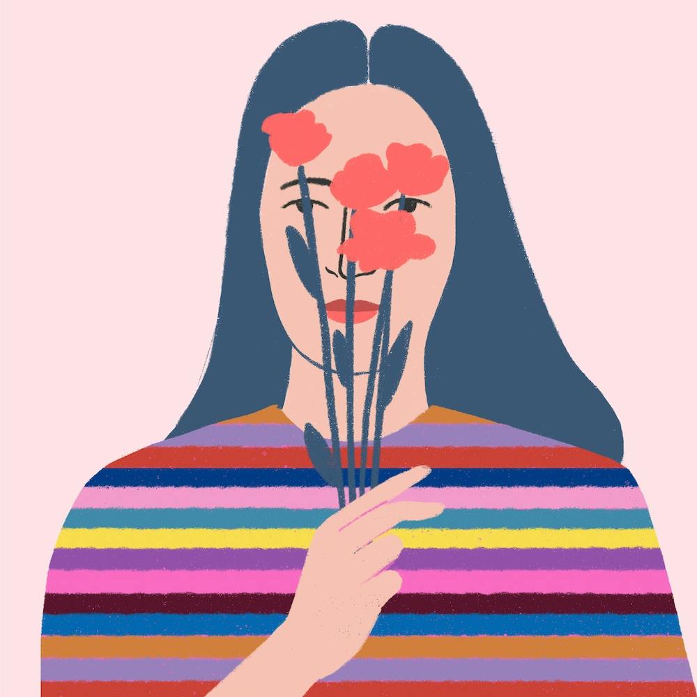 Girl With Flowers Square