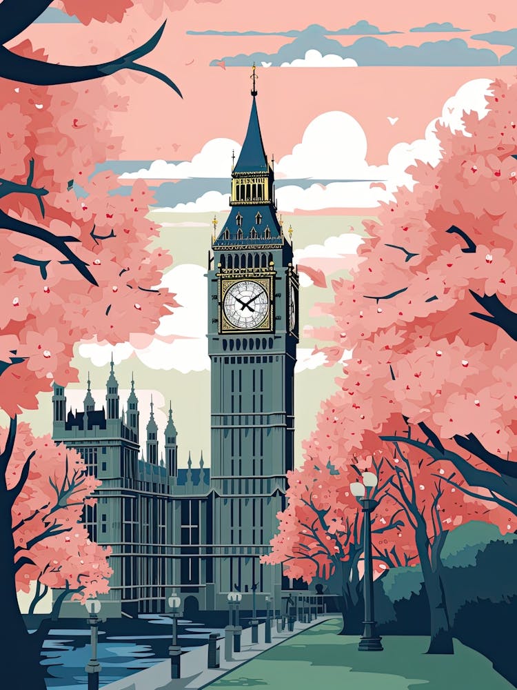 Big Ben, Londres Mignonne Illustration Botanique de Voyage 10