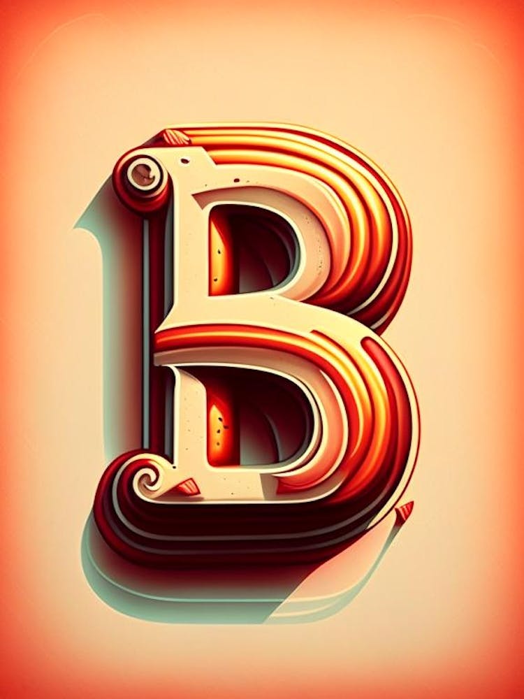 B  Letter, Alphabet Retro Drawing 1