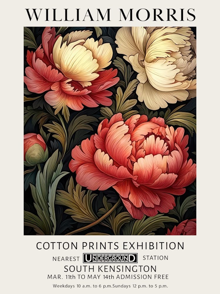 William Morris Peonies White And Red Vintage Exhibition