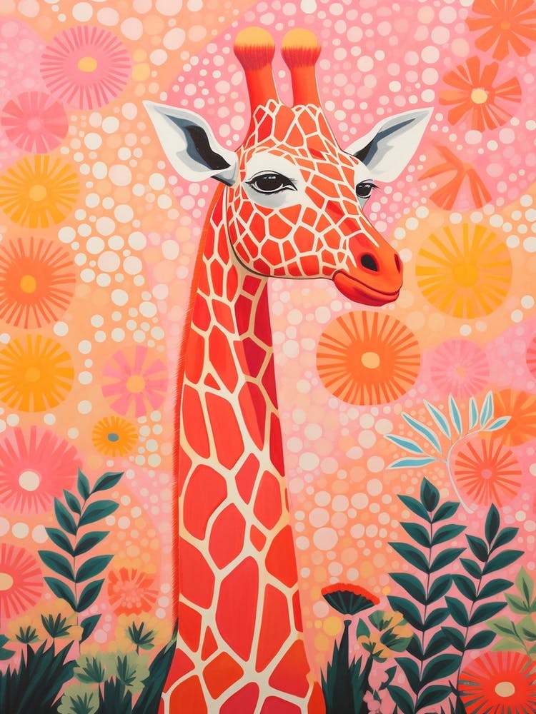 Giraffe In The Flowers Pink Tones 4