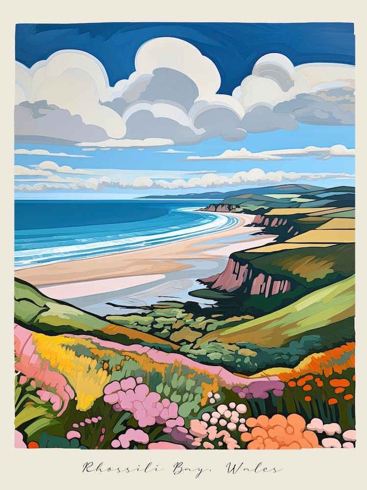 Poster Of Rhossili Bay, Gower Peninsula, Wales, Matisse And Rousseau Style 3