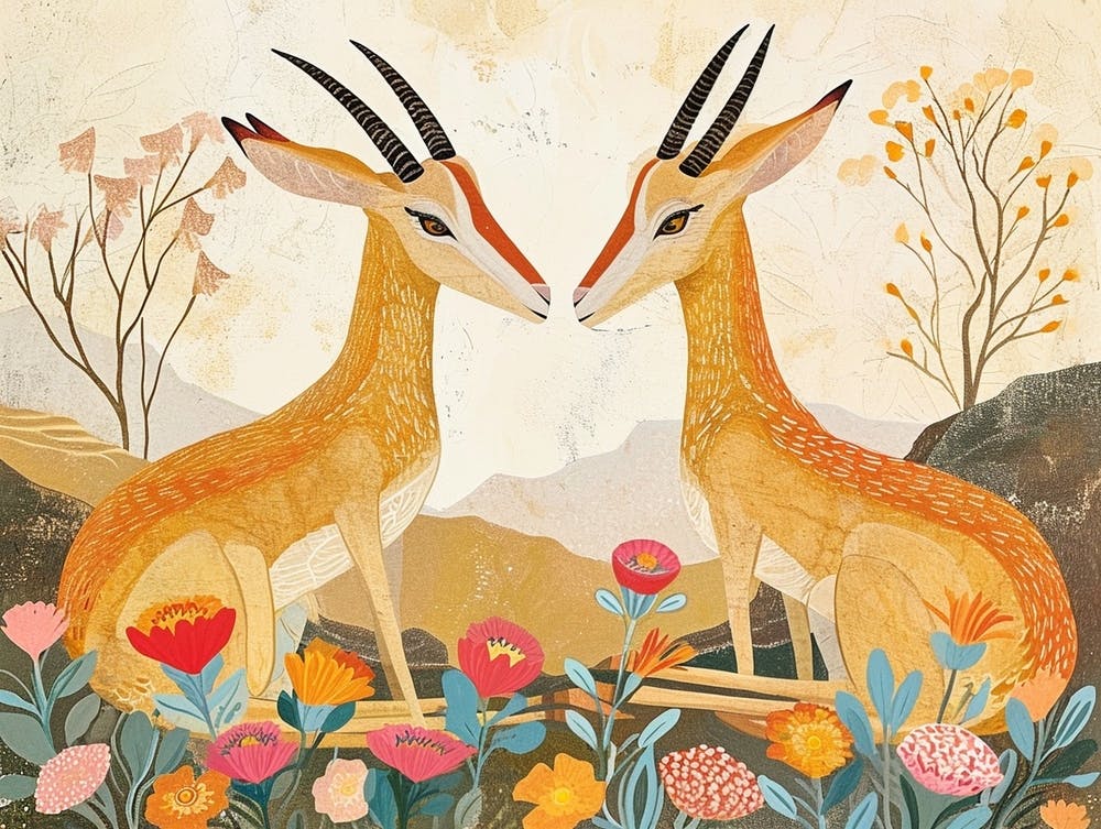 Floral Animal Illustration Gazelle 1