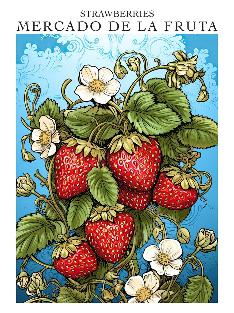 Mercado De La Fruta Strawberries Illustration 4 Poster