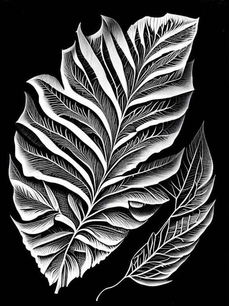 Birch Leaf Linocut 2