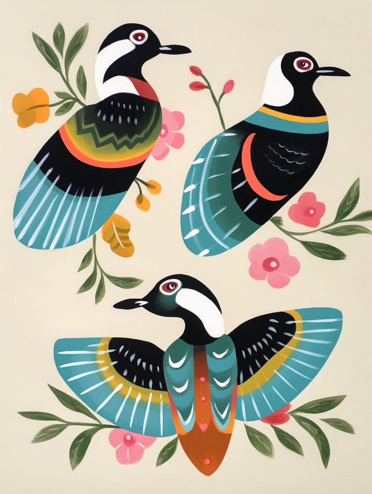 Folk Style Bird Painting Bufflehead