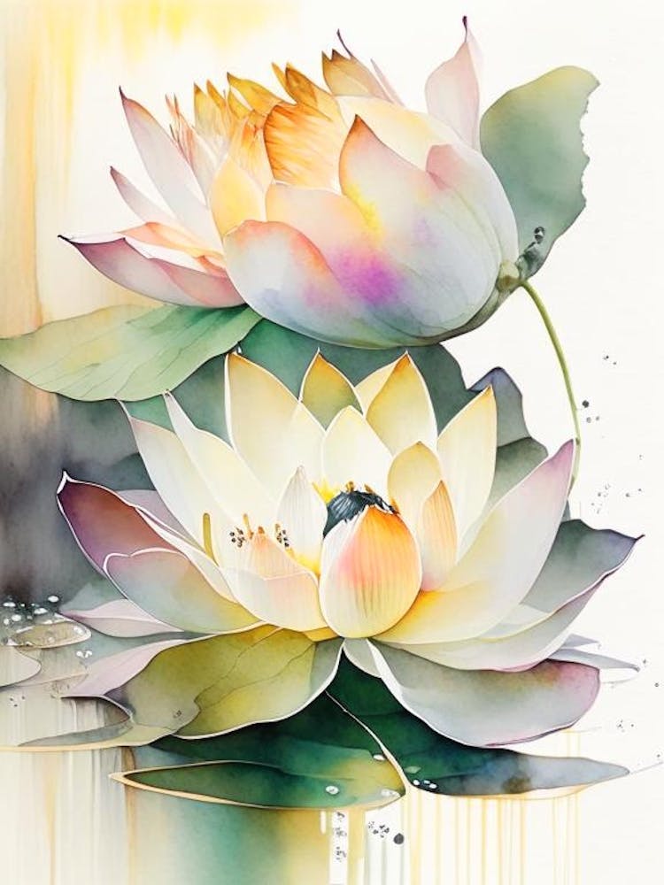 Double Lotus Storybook Watercolour 3