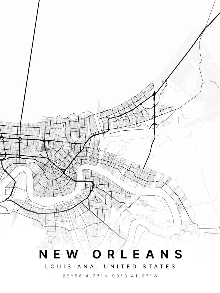 New Orleans Louisiana USA White Map