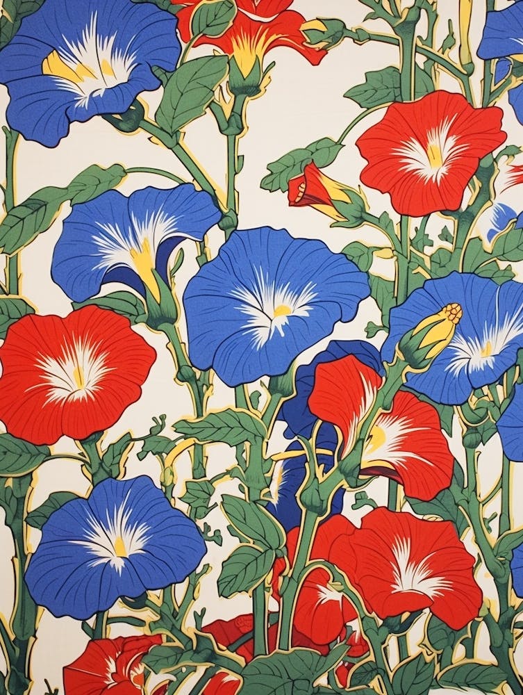 Asagao Morning Glory Vintage Botanical Woodblock