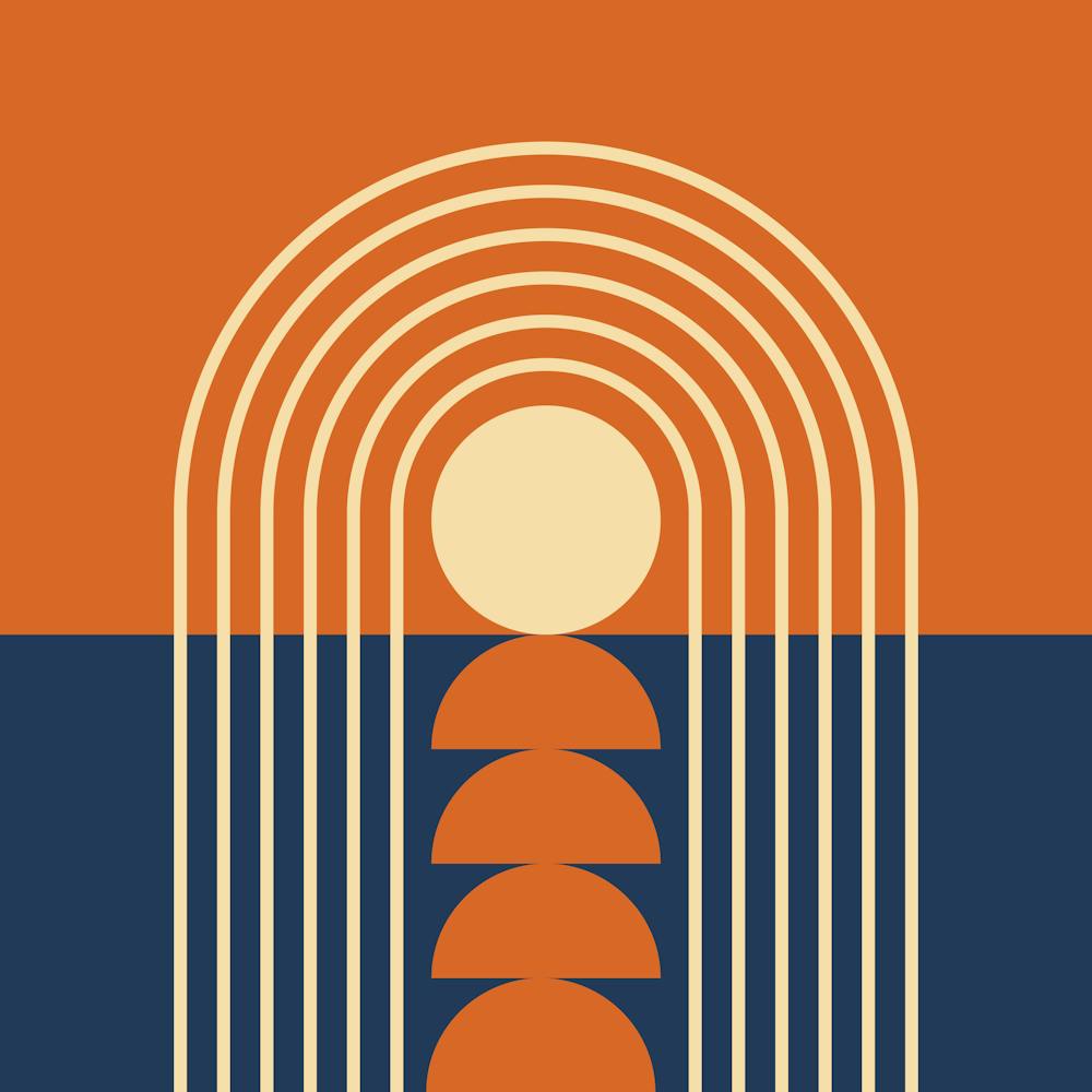 Sunrise Sunset Midcentury Modern Geometric Abstract 6 In Navy Blue Burnt Orange 02