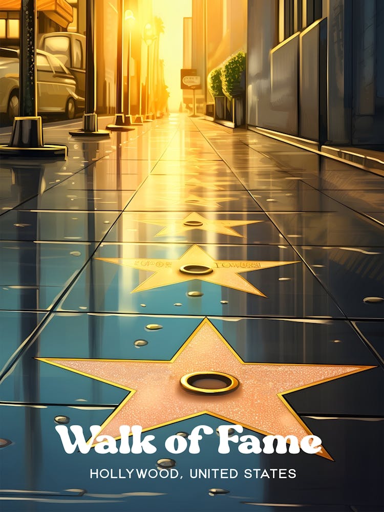 Walk of Fame Los Angeles Modern Travel Illustration