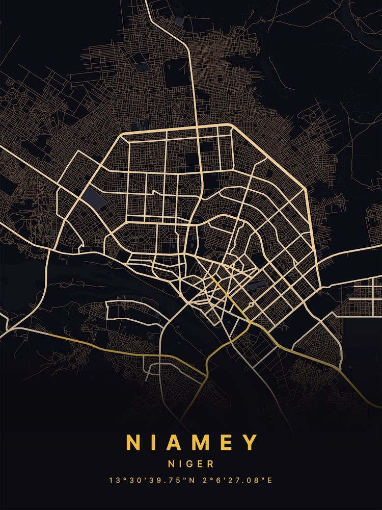 Niamey Niger Black And Gold Map